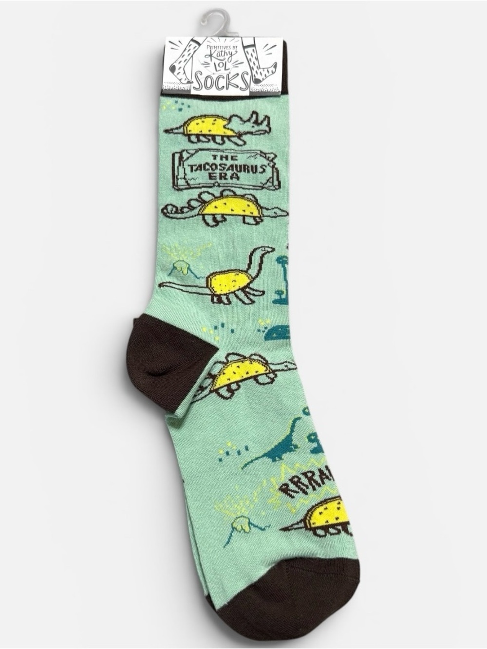 Primitives By Kathy Tacosaurus Era Crew Socks Taco Dinosaur Novelty NWT